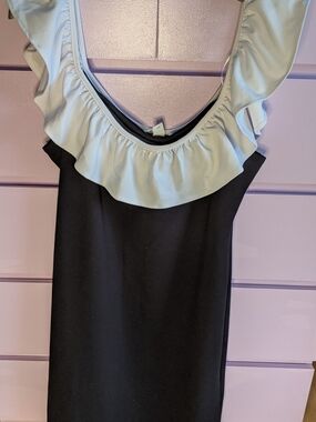 Black Dress with Light White Ruffle Neckline